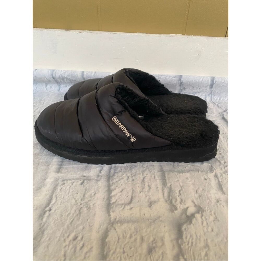 Bearpaw women 9 open back slip on with faux fur lining black